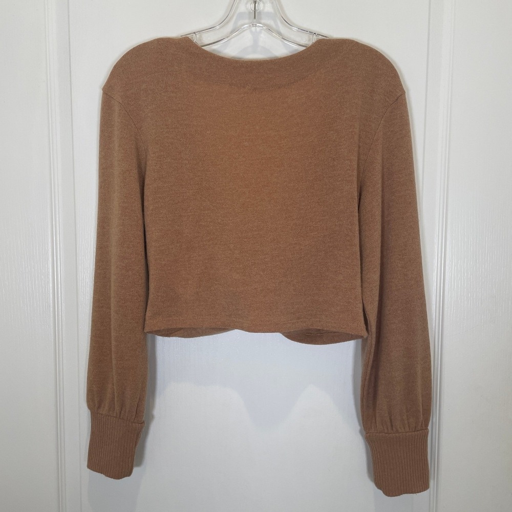 Anthropologie Twist Front V-Neck Crop Sweater Long Sleeve‎ Camel Brown Neutral S - Picture 7 of 7